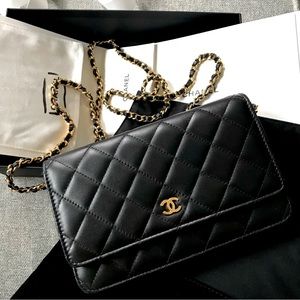 Classic Chanel Lambskin Wallet on Chain Black with Pale gold hardware NWT